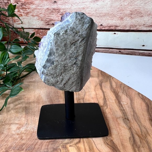 Raw Standing Amethyst Geode Cluster On A Metal Stand - Crystal Home Decor - Picture 11 of 11